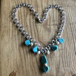 Collier De Perles Et Turquoise Naturelle - Bijou Artisanal Unique