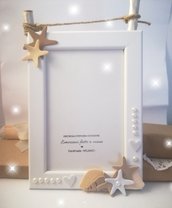 Cornice porta foto mare conchiglie stella marina perline bianche. PERSONALIZZABILE
