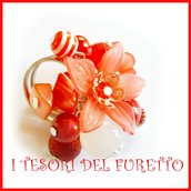 Anello "Fufu Flower rosso " fiore estate lucite idea regalo regolabile festa mamma primavera cerimonia damigella 