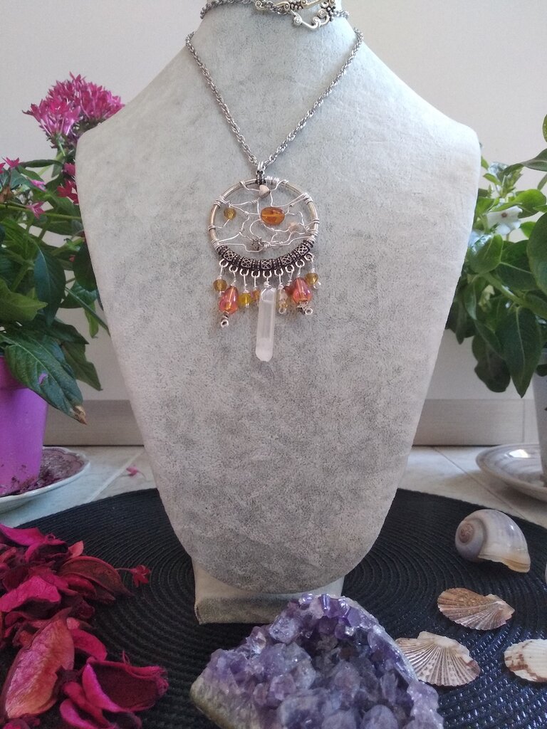 Nupuyai - Collana Gioielli con Ciondolo a Forma di Cuore, 7 Perle di Pietre e Cristalli dei Chakra, per Donne e Uomini, Amuleto in Pietra di Reiki