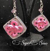 Orecchini fiori rosa in 3D quilling