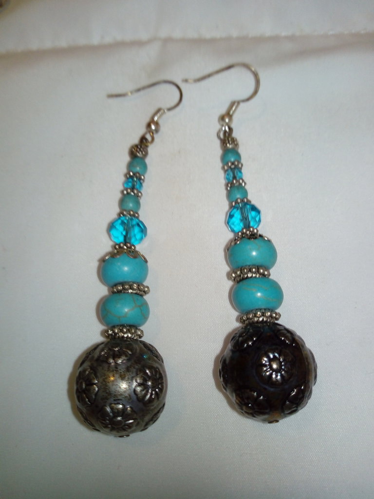 Orecchini Con Quarzo Azzurro E Pendente Di Angelite Azurra - Vintage - Foto 8