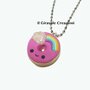 Collana ciambella fucsia con arcobaleno kawaii in fimo