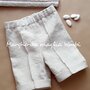 Pantaloni bambino/pantaloncini neonato Battesimo puro lino color sabbia fatti a mano