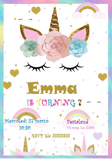 Invito Compleanno Unicorno Personalizzato Digitale Party Invitation Su Misshobby