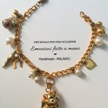 Braccialetto Per Bambina Con Gatto E Perline Arcobaleno - Regalo Per Inizio Scuola, Prima Comunione, Compleanno