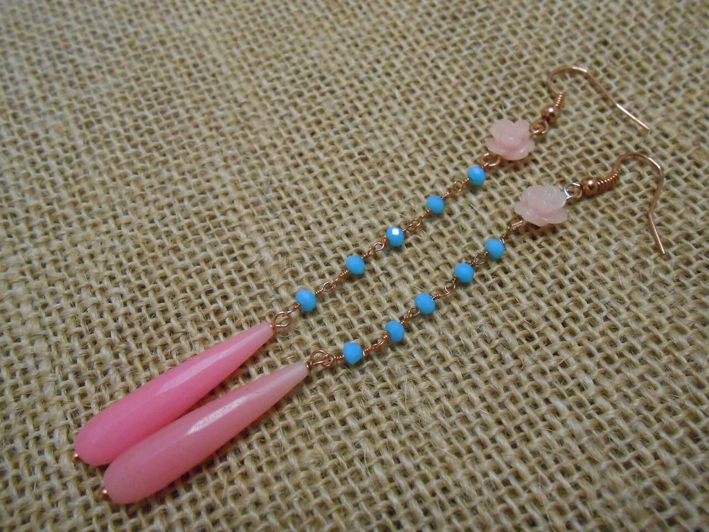 Orecchini Lunghi In Pietra Rosa - Gioielli - Orecchini - Di Marika - Foto 11