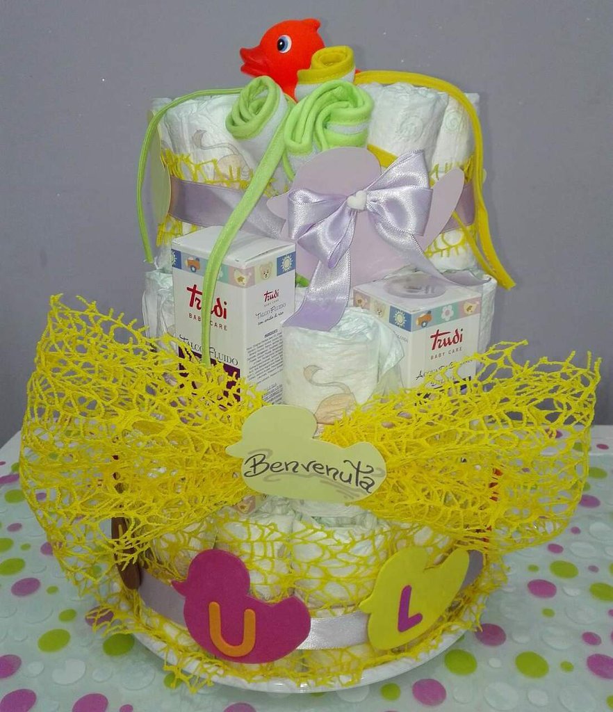 Torta per pannolini Suavinex rosa (taglia 2 (3-6 kg)) by MomentosGourmet Aggiungi la tua dedica personalizzata. Regalo per bambini molto pratico. Cestino per neonati. Diaper Cake