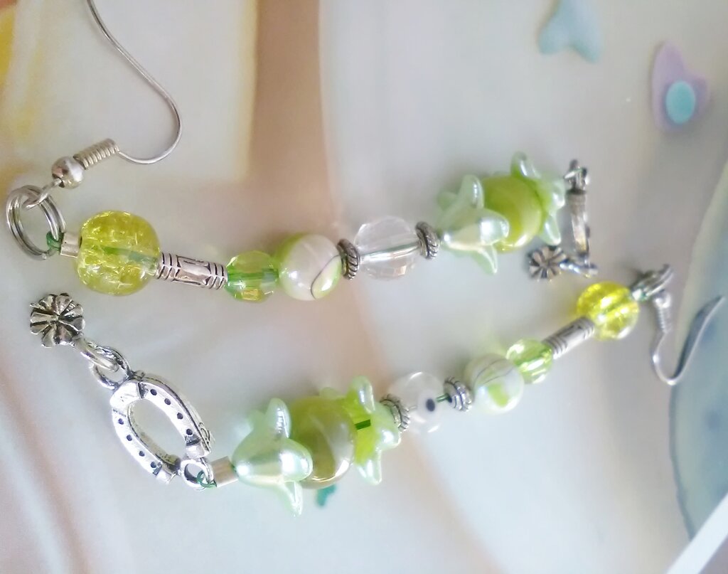 Orecchini Pendenti Con Perline Verdi E Fiorellini Gialli - Gioielli - Foto 8