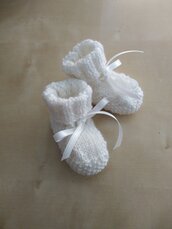 Scarpine lana neonato bianco ai ferri regalo nascita battesimo eleganti scarpette fatte a mano
