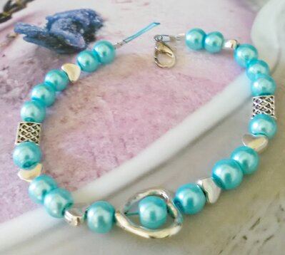 BRACCIALE DONNA - CAVETTO - PERLE CERATE AZZURRE - ELEMENTI IN ARGENTO - SALDI BRACCIALE DONNA - CAVETTO - PERLE CERATE AZZURRE - ELEMENTI IN ARGENTO - SALDI