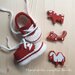 Scarpine/sneakers neonato/bambino - lana e alpaca - bianco/rosso - fatte a uncinetto