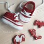 Scarpine/sneakers neonato/bambino - lana e alpaca - bianco/rosso - fatte a uncinetto