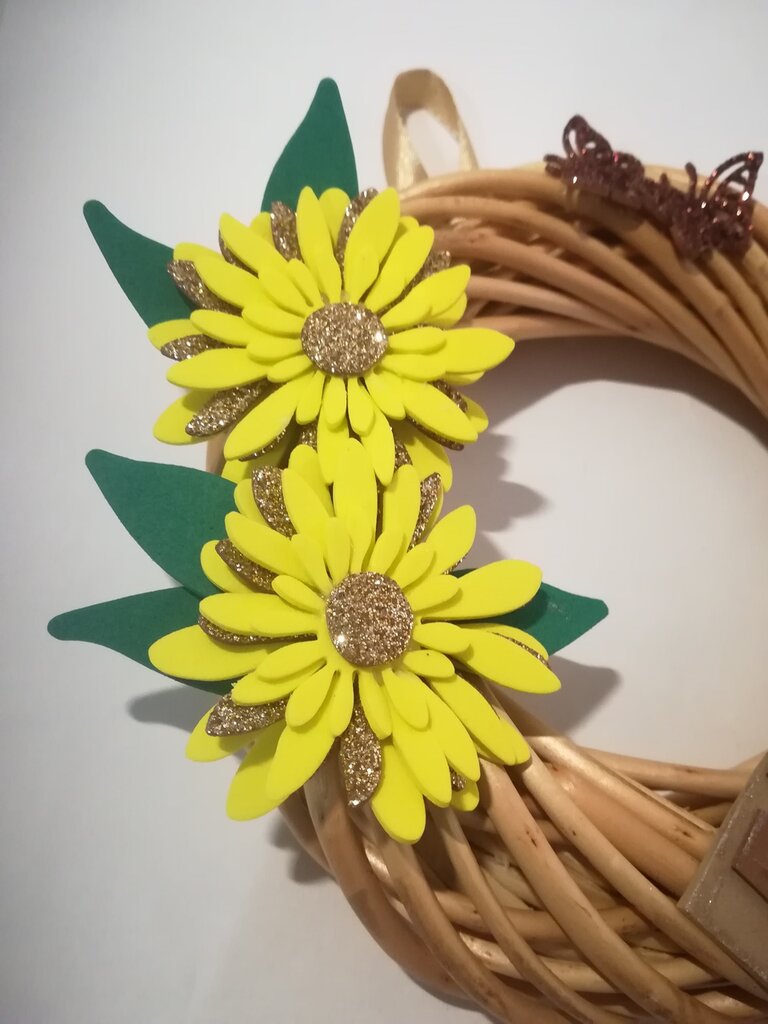 Ghirlanda Di Girasoli Artificiali Per Porta – 40 Cm Rotonda, Con Foglie Verdi, Decorazione Da Parete Per Interni Ed Esterni