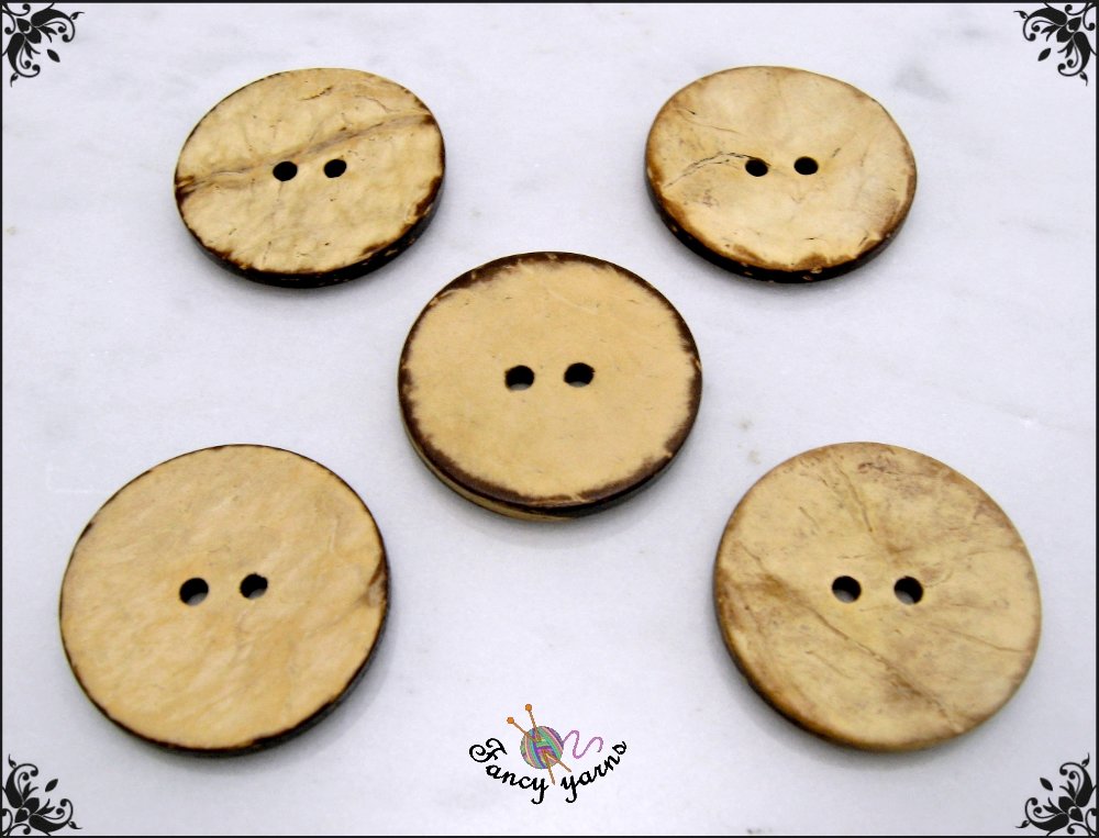 200 Bottoni In Noce Di Cocco Naturali Artigianali - 5 Misure (10-30 Mm) A 2 Fori Per Cucito E Fai Da Te