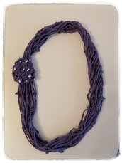 Collana cotone viola chiaro con fiore e perline