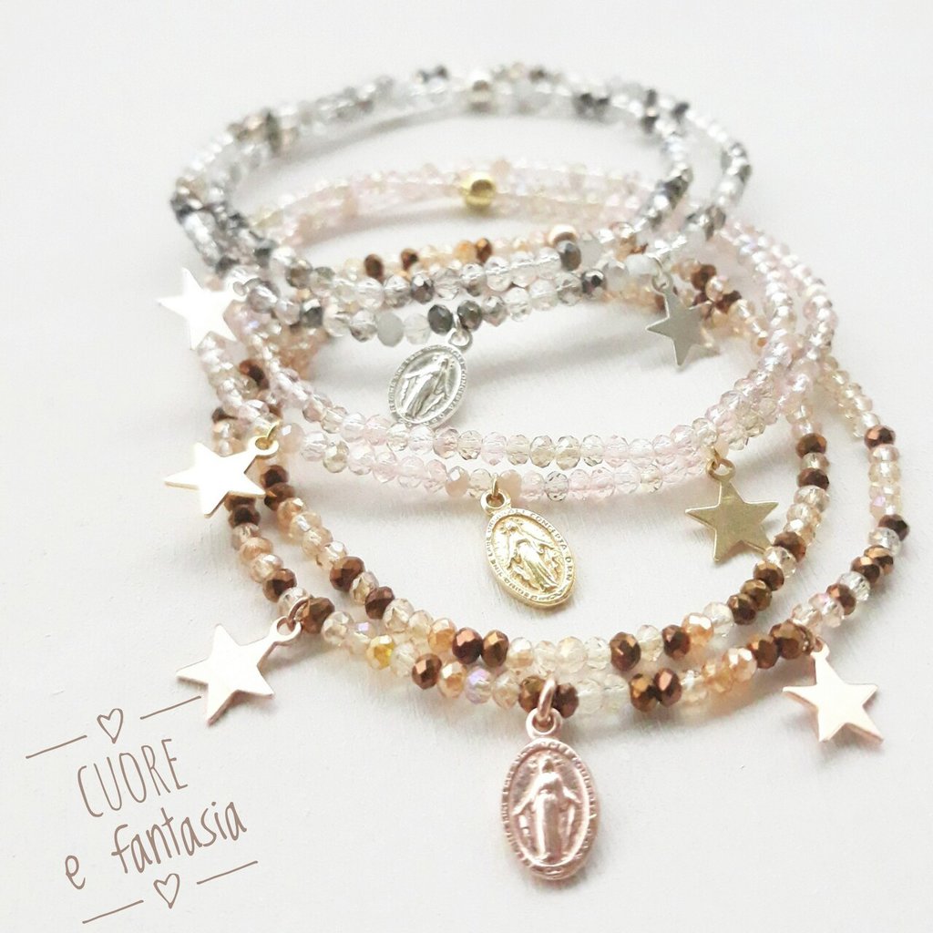 LOCCY Bracciale Elasticizzato In Pietra Naturale 4mm Con Ciondolo Cuore - Donna - Quarzo Rosa/Ametista - 2