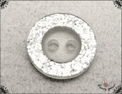 5 bottoni vintage mm.13, in resina trasparente, con glitter argento, attaccatura 2 fori