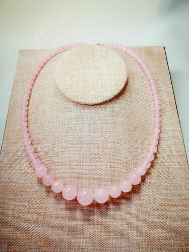 Collana donna vero quarzo rosa con perle in gradazione 6-14 mm pietre dure  naturali chakra cristalloterapia