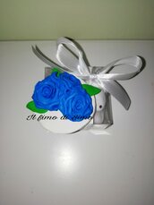 Bomboniera matrimonio rose blu in pasta polimerica 