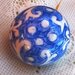 3/a Sfera di Natale, nuova di ceramica con gancio per addobbare albero  dipinta a mano in blu sky e bianco
