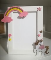 Cornice portafoto stelle unicorno arcobaleno Bambini idea Natale Bomboniera Camera 