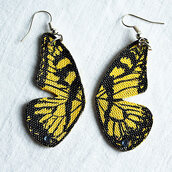 orecchini pendenti in ecopelle dipinti farfalla gialla con brillantini fatti a mano