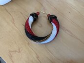 Bracciale tubolare semirigido rosso, nero, bianco e bronzo. crochet - argento 925 - mod. Nadia
