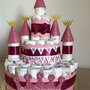 Torta pannolini castello principesse corona glitter rosa fucsia