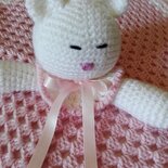 Doudou compagnia in lana merino bianco e rosa