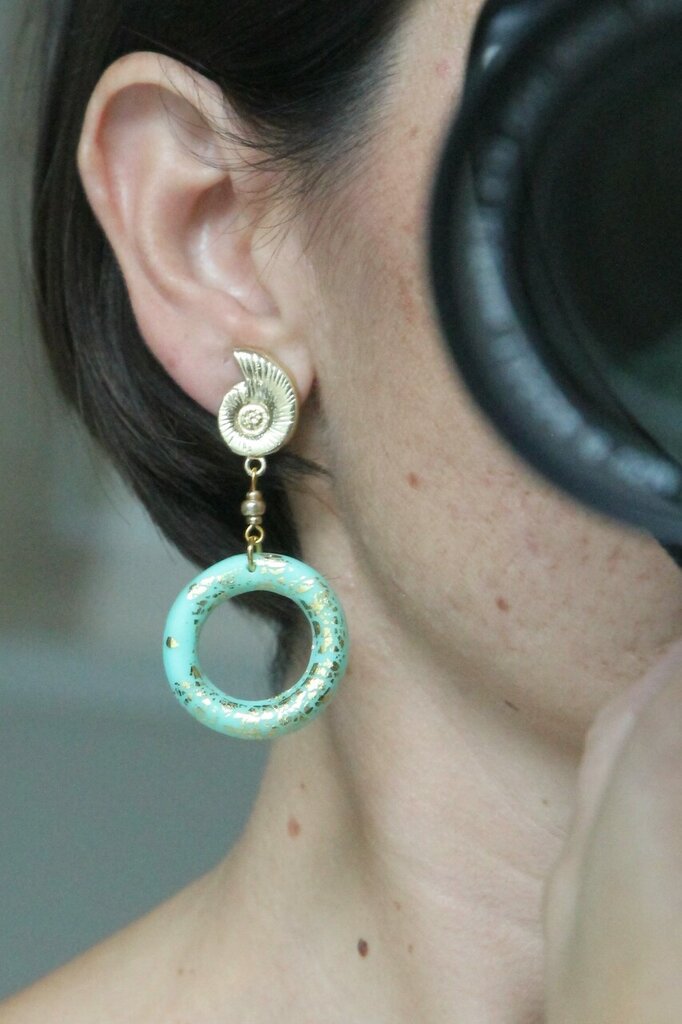 Estivi Moda Colore Oro Settore Conchiglia Statement Dichiarazione Pendenti Orecchini - Foto 6