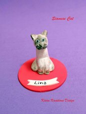 Miniatura gatto siamese, cake topper gatto siamese, ricordo gatto, miniatura gatto, regalo gatto personalizzato per amanti dei gatti