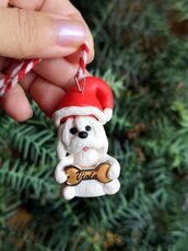 Decorazione natalizia personalizzata con cane maltese con il nome sull'osso, addobbi per albero di natale con cane maltese