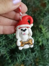 Decorazione natalizia personalizzata con cane bolognese con il nome sull'osso, addobbi per albero di natale con cane bolognese