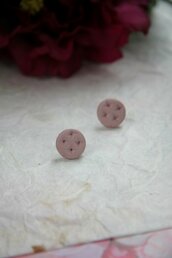 orecchini a lobo in fimo stile boudoir ad effetto capitonne, rosa antico tondo piccolo _058_