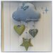 Fiocco nascita nuvoletta in cotone azzurro con cuori,stella e farfalla sui toni verde ed azzurro