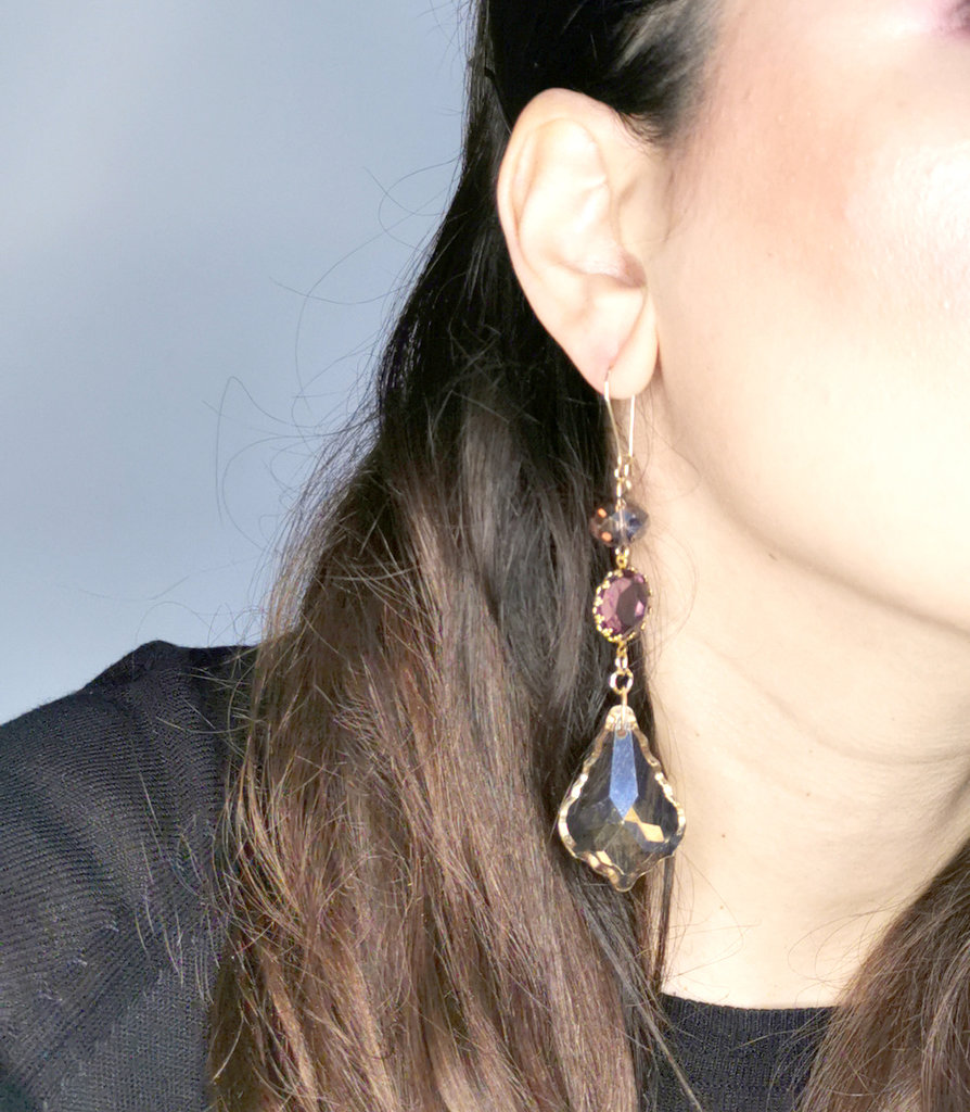 Bungsa Orecchini A Cerchio In Ottone Con Cristalli Colorati – Oro Rosa, Donna (1 Paio) - 6