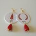 Natale orecchini di carta con ciondolo a forma di cerchio, fantasia natalizia e perla rossa, idea regalo Natale