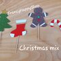 Toppers Natale mix,cupcake toppers Decorazioni natalizie stecchini omino pan di zenzero albero di Natale bastoncino dolce calza natale Befana decorazioni per la casa e la tavola rosso verde e bianco