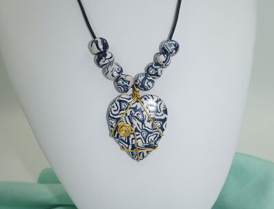 collana cuore mosaico in Fimo e Wire collana cuore mosaico in Fimo e Wire