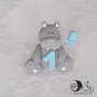 Cake topper ippopotamo con palloncino e numero compleanno personalizzabile