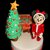 topper natalizio,rosso, topolina con albero di natale e caminetto