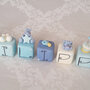 Cake topper cubi con IPPOPOTAMI in scala di blu filippo 7 cubi 7 lettere personalizzabili