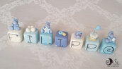 Cake topper cubi con IPPOPOTAMI in scala di blu filippo 7 cubi 7 lettere personalizzabili