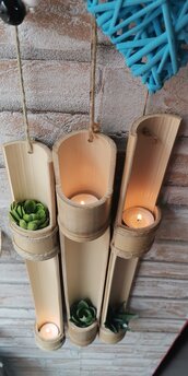 Bamboo vero intagliato porta candela