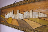 Paesaggio in legno con cornice antica