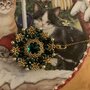 Collana con ciondolo -  rivoli , bicono e perle Swarovski, argento 925, perline - Natale -oro -verde - Christmas