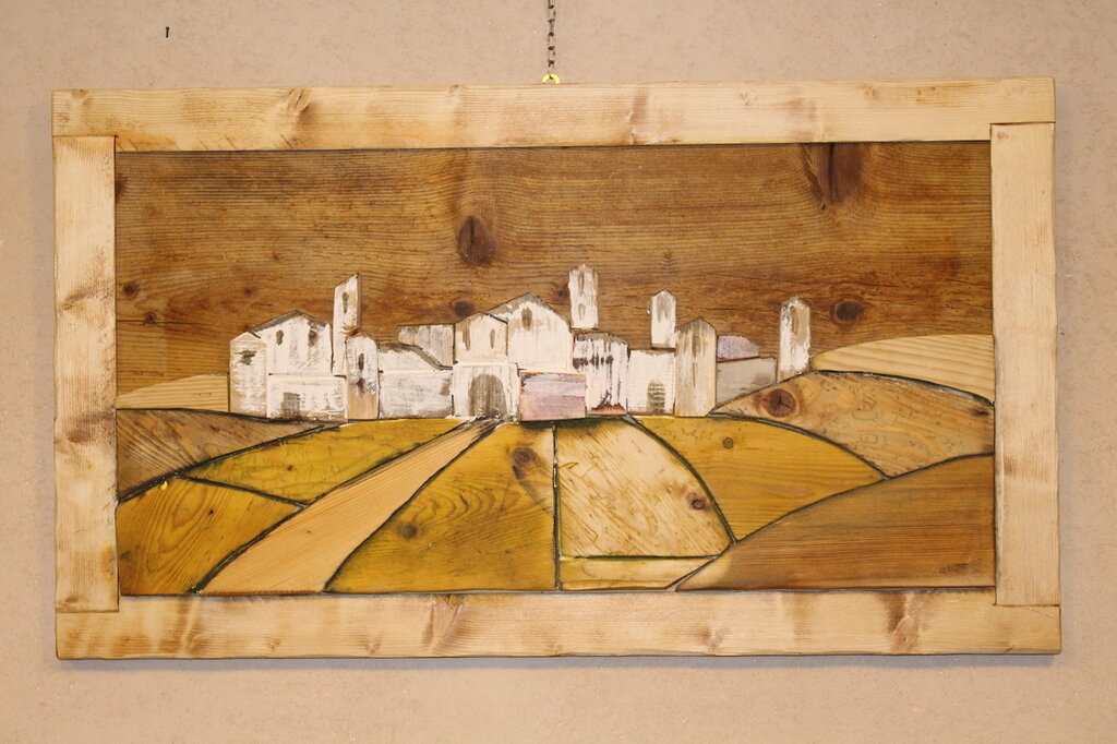 Quadro in legno 3D paesaggio di campagna con cornice
