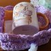 Tazza mug porcellana dipinto a mano con tovaglietta abbinata e cestino