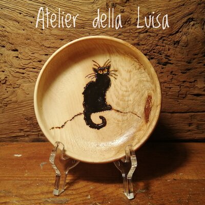 PIATTO LE CHAT NOIR - in legno, decorato a mano PIATTO LE CHAT NOIR - in legno, decorato a mano